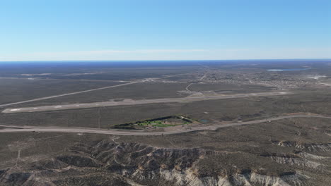 aerial view of el tehuelche airport in puerto madryn. patagonia, argentina. exploration tourism.