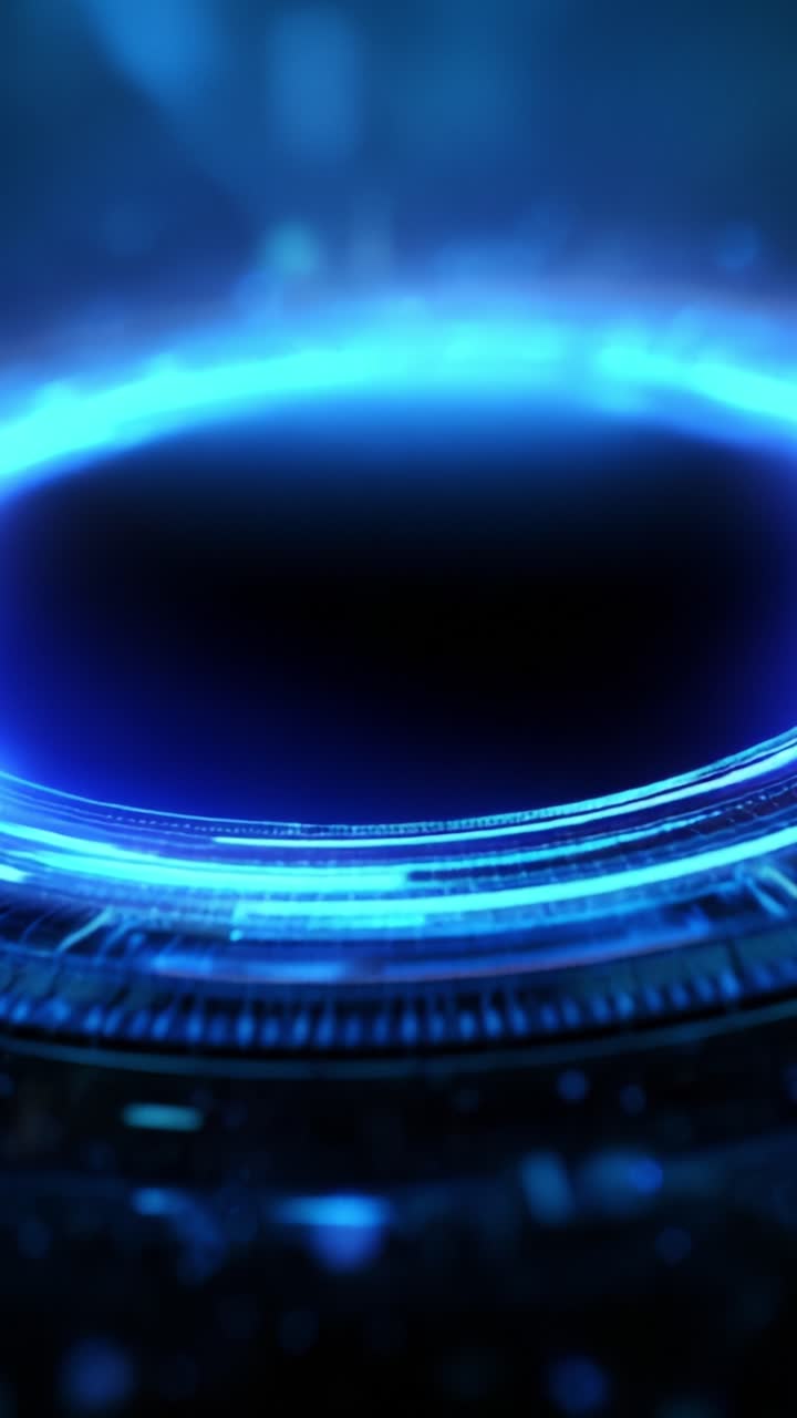 Un portale ipnotico: affascinante e coinvolgente vortice digitale blu che mostra cerchi luminosi su uno sfondo scuro, evocando mistero e incanto