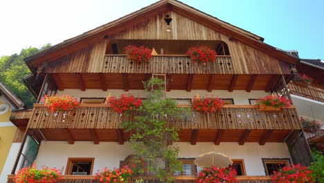 façade of wooden façade house in hallstatt