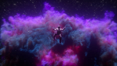 astronaut floating through a cosmic nebula