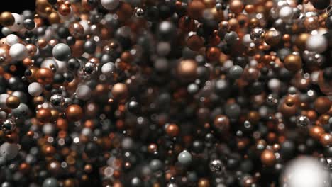 abstract graphic background with metal spheres. high-quality 3d render. texture balls move in a chaotic manner on black isolated bacgkround.