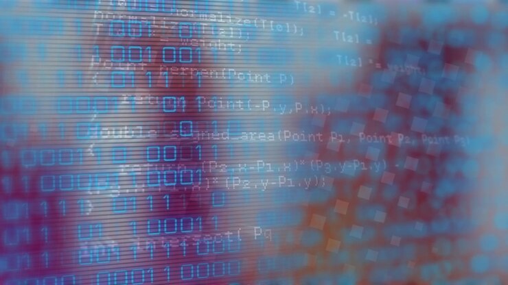 Animation of data processing over glowing spots on black background