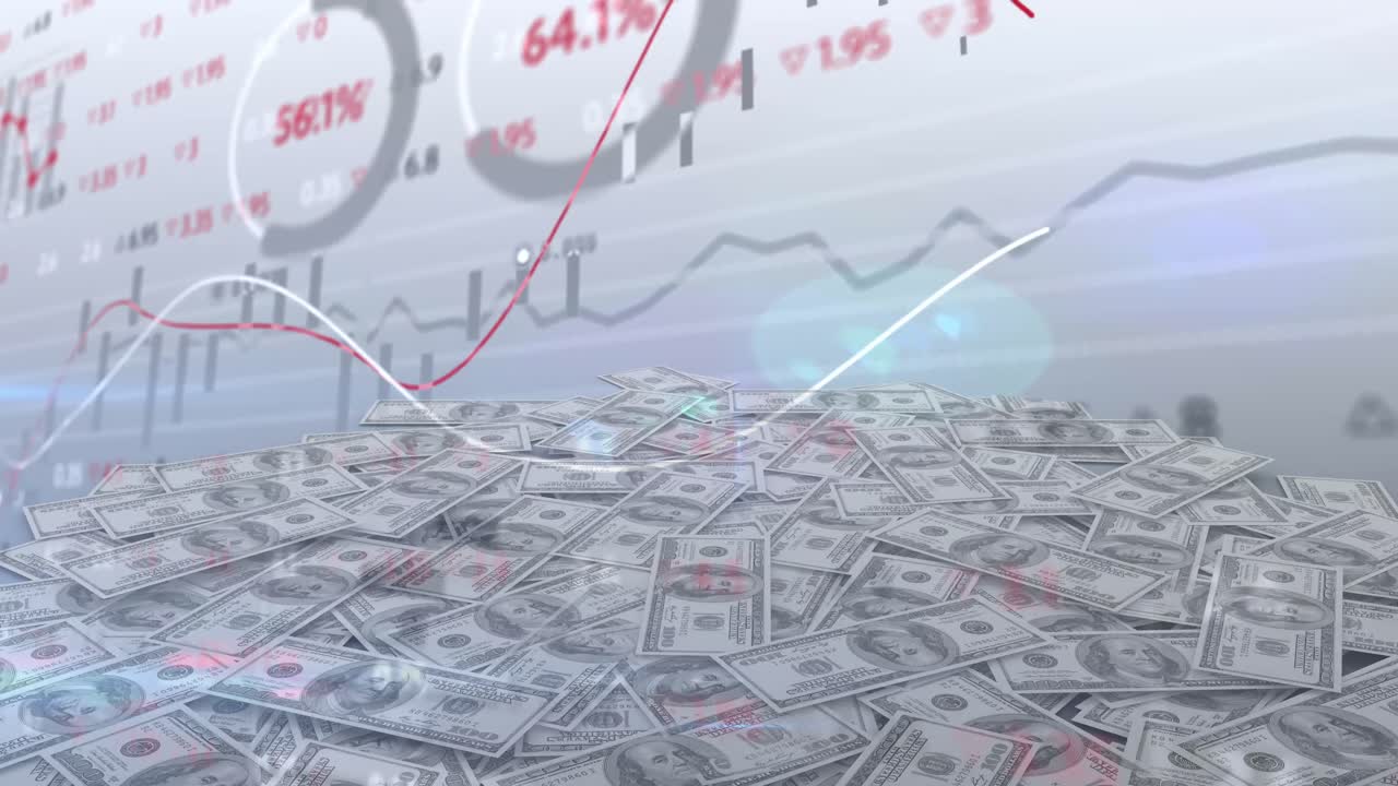 Animation of data processing over banknotes