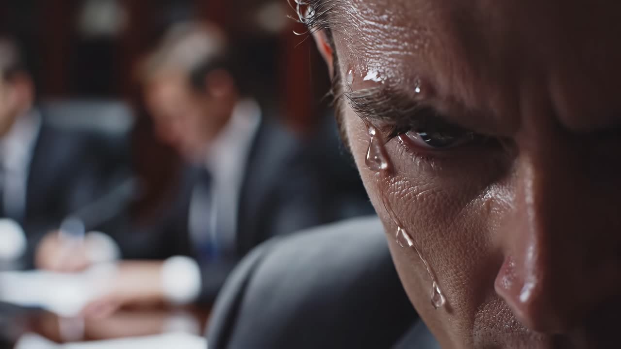 A man sweating and crying under pressure
