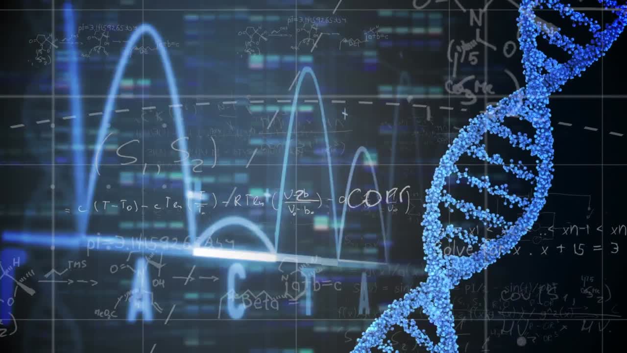 animación del hilado de cadenas de adn y procesamiento de datos sobre la cuadrícula