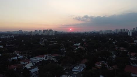 Vuelo-Panorámico-En-Puesta-De-Sol-Urbana-En-São-Paulo---Brasil