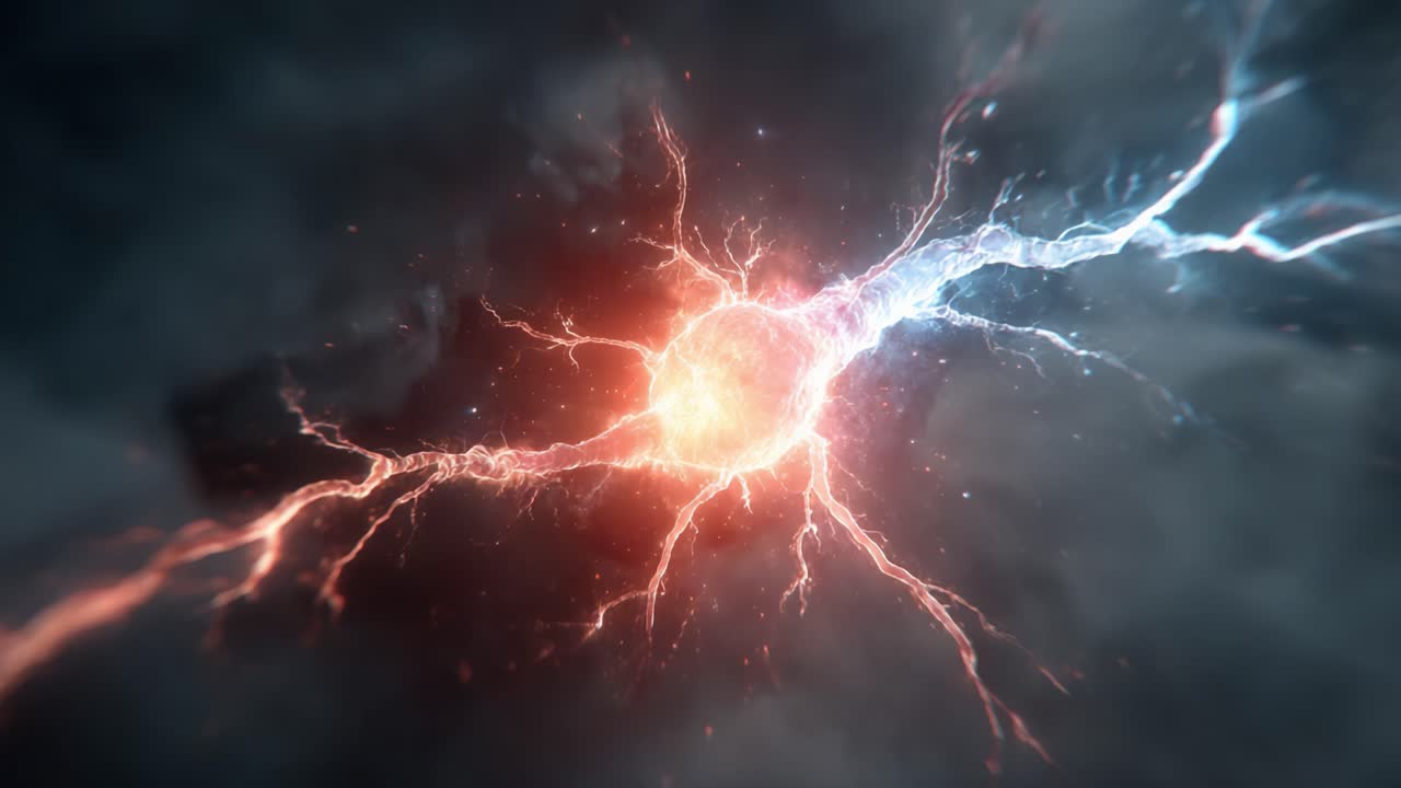 Ondata dinamica di energia elettrica visualizzata: Catturando il movimento e la potenza delle correnti elettriche in uno straordinario scoppio di colore e luce sullo sfondo scuro.