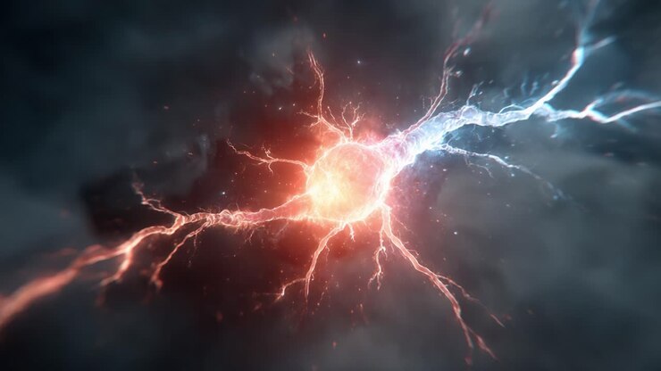 Ondata dinamica di energia elettrica visualizzata: Catturando il movimento e la potenza delle correnti elettriche in uno straordinario scoppio di colore e luce sullo sfondo scuro.