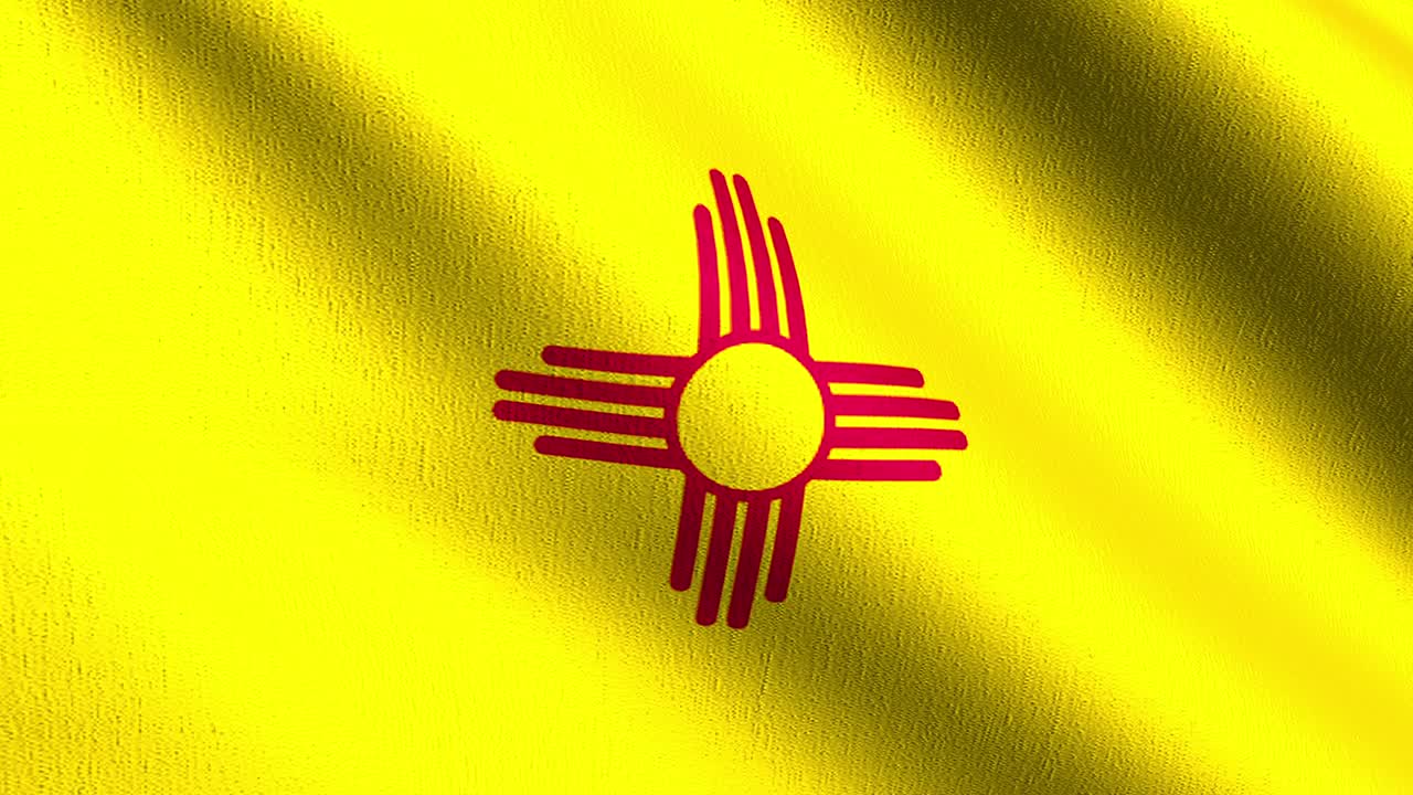 bucle sin costura 4k vdo. bandera del estado de nuevo méxico en los estados unidos de américa, estados unidos, soplando en el viento aislado. diseño abstracto patriótico oficial. ilustración de renderización 3d del símbolo de señal ondulante.