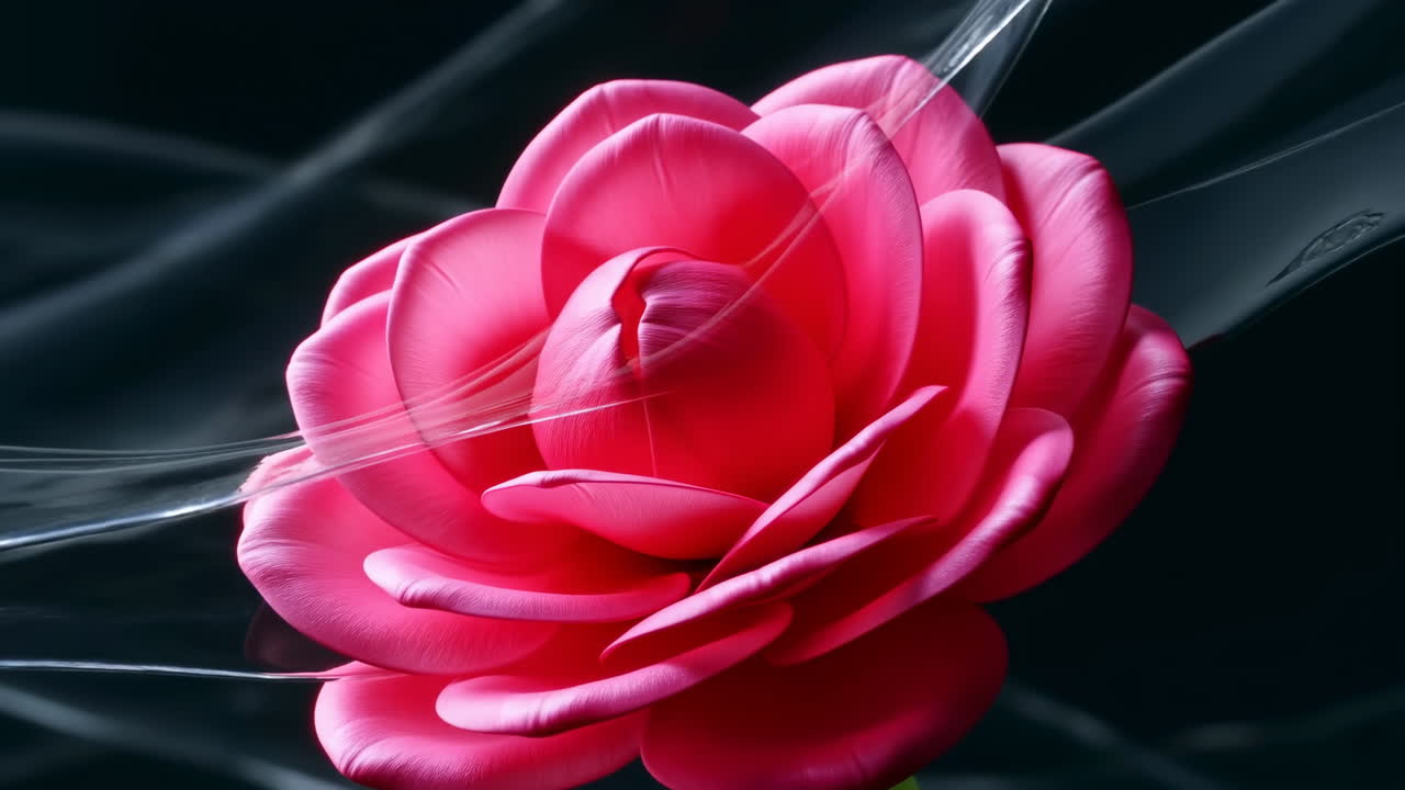 Rosa Rosa Vivace con Linee Astratte Trasparenti in Movimento su Sfondo Scuro