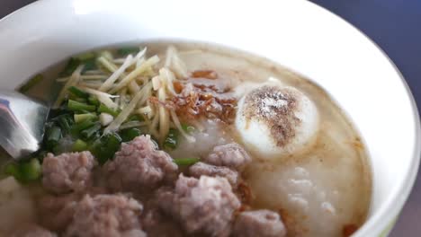 Minced-Pork-Congee,-Close-Up