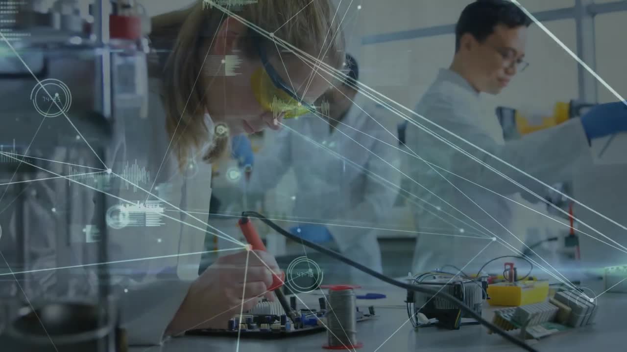 animación de la red de conexiones entre diversos científicos en el laboratorio