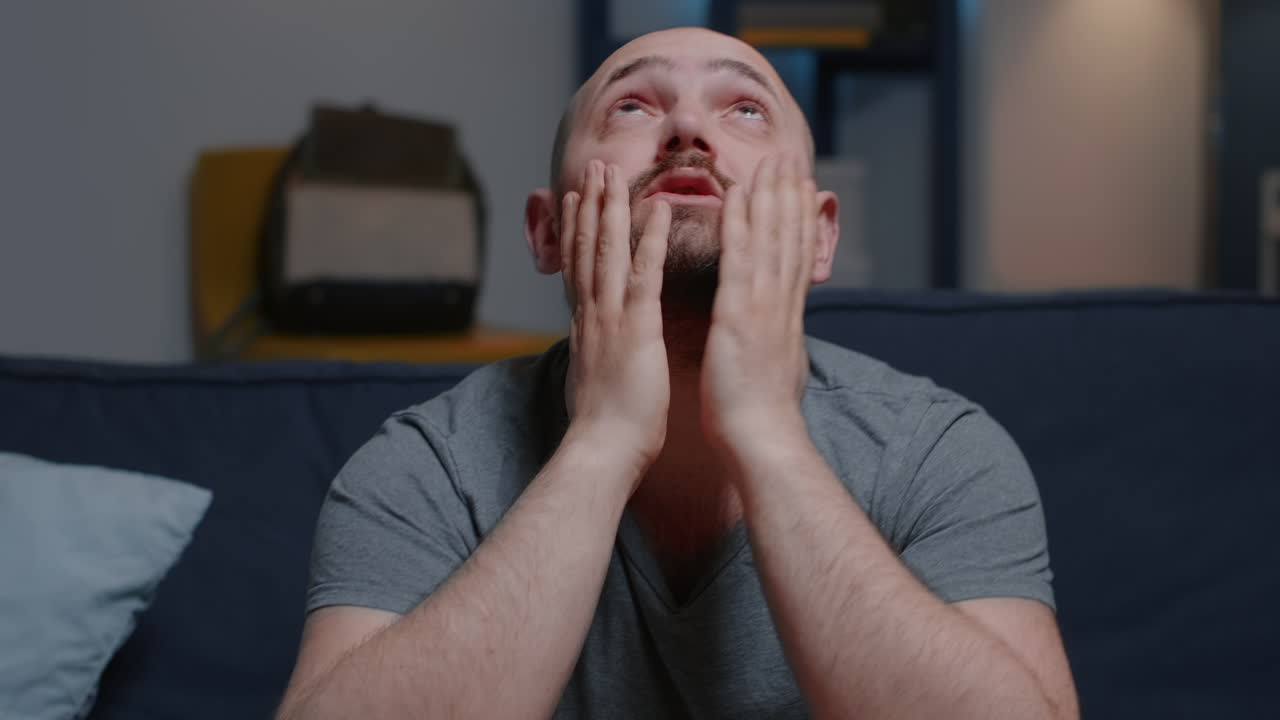 Depressed furious, desperate, frustrated man having nervous breakdown