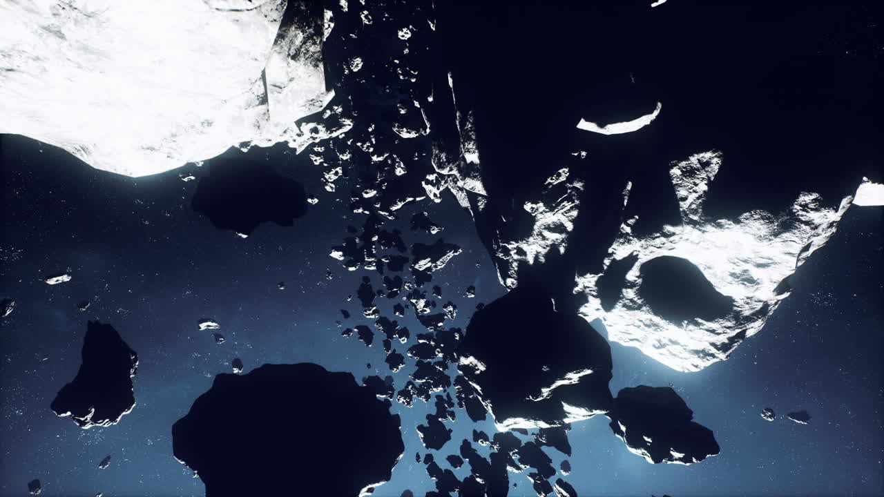 Vast asteroid region with metallic textures and unpredictable trajectories