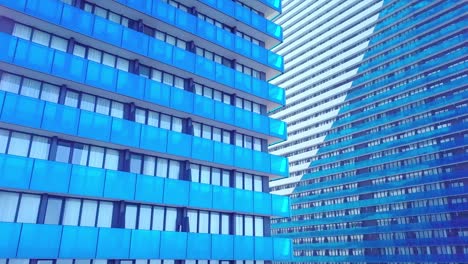 facade of a modern mirrored office building was removed from a drone. close-up