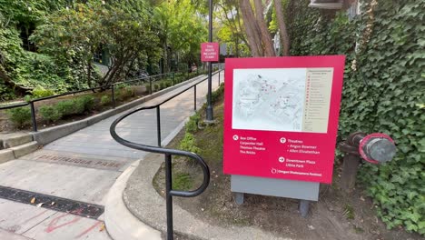 information board showing a map leading to multiple theaters like the angus bowmer theatre in ashland, or