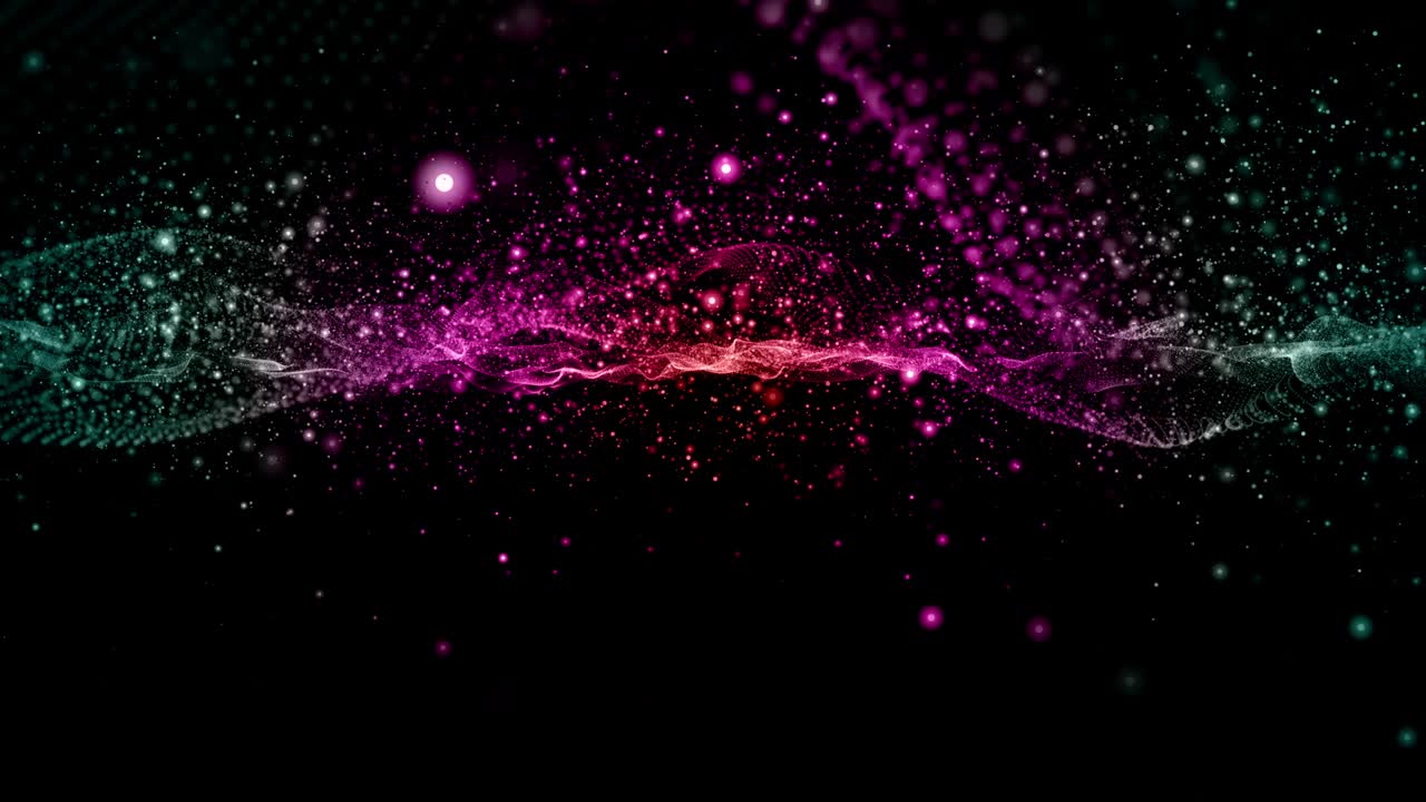 Futuristic animation with colorful wave object and glitter particles in slow motion, 4096x2304 loop 4K