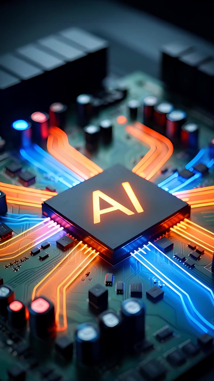 Futuristic AI Chip Motherboard Technology Background 4K