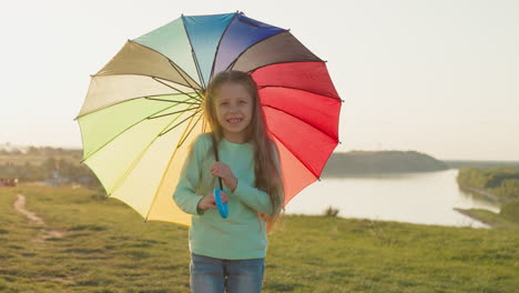 girl twirls parasol under rain and sunlight raindrops provide serene soundtrack to child fluid