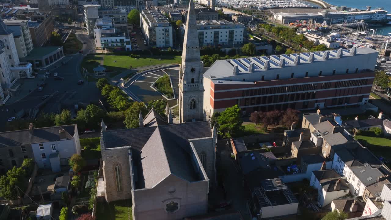 Aerial View of a Cathedral and Cityscape