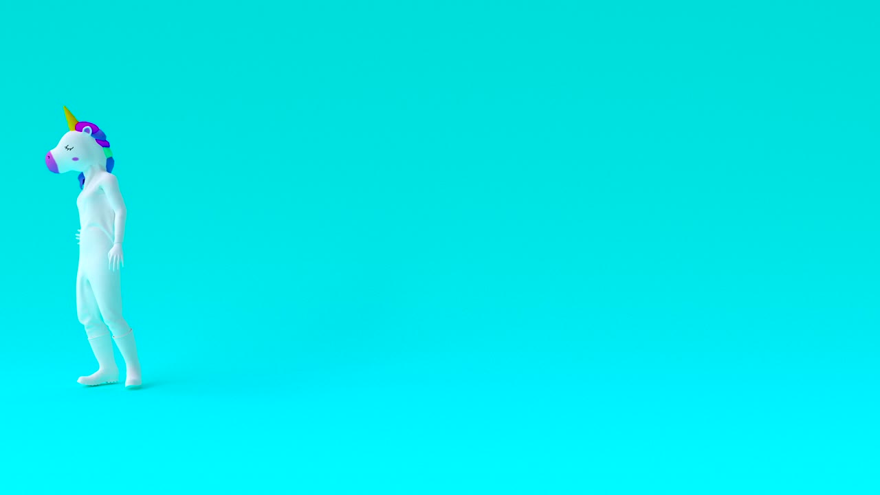 caminata de unicornio. caminata en pasarela. animación en bucle con máscara alfa animación en 4k