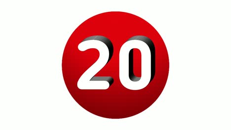 3d number 20 twenty sign symbol animation motion graphics icon on red sphere on white background,cartoon video number for video elements