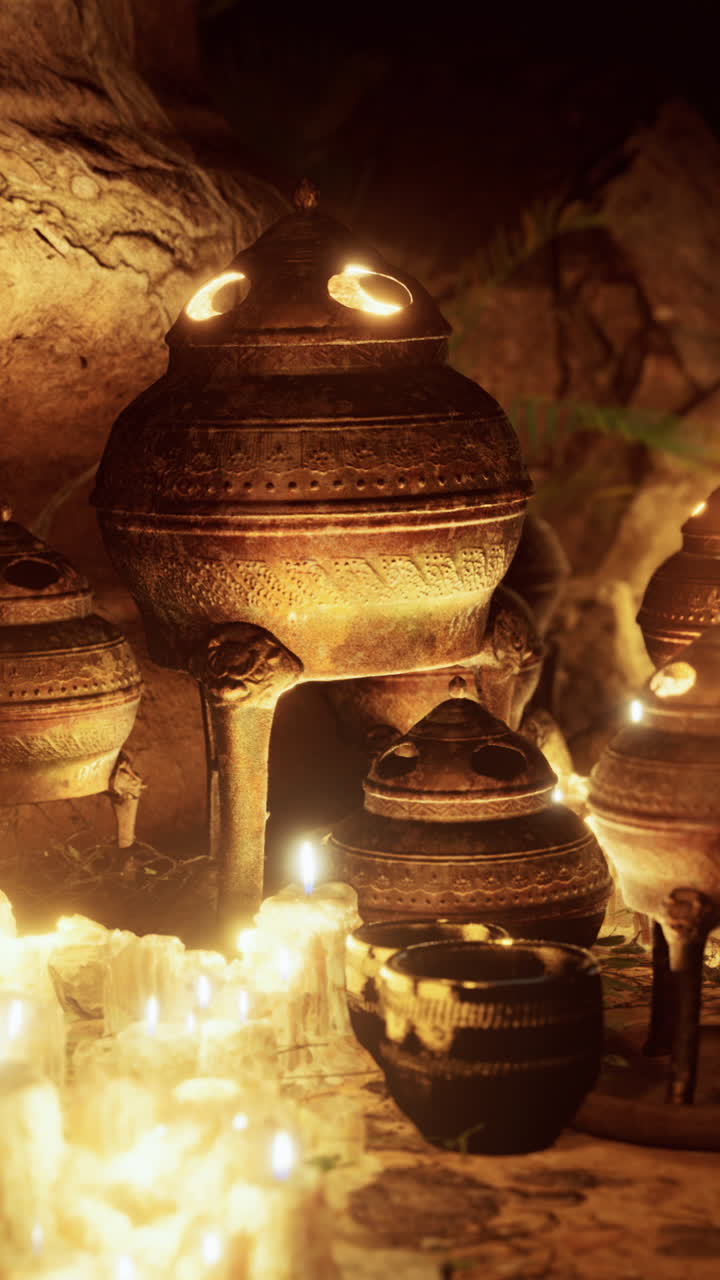 어 속에서 반이는 고대 청동 항아리