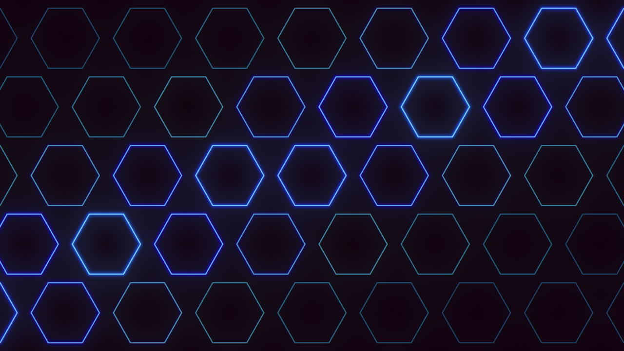 Seamless futuristic hexagon grid background with subtle glowing blue outlines on a dark surface, ideal for technology presentations, sci fi concepts, digital interfaces and modern motion design