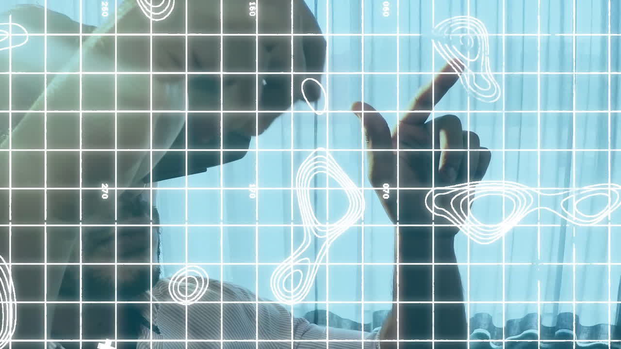 헤드 ⁇ 을 착용한 사람 위의 연결 네트워크의 애니메이션