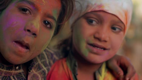 kids celebrating the hindu festival of holi in rajasthan, india