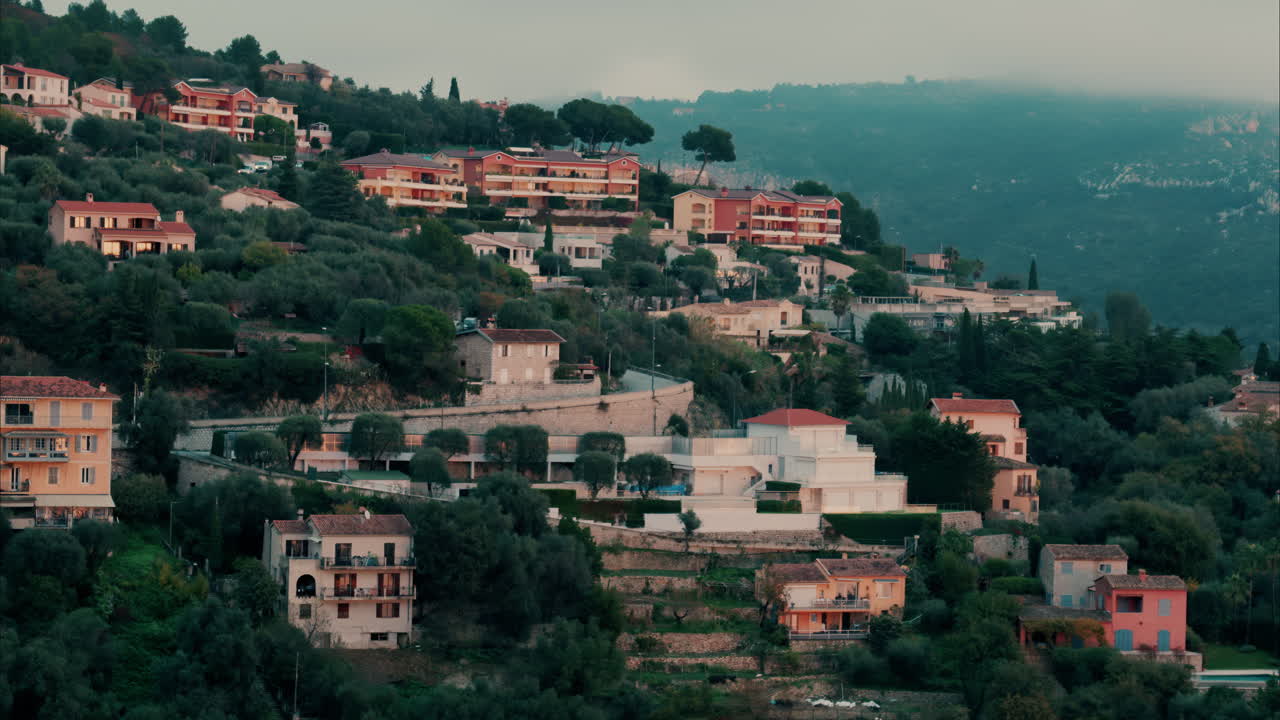 Aerial view of the Eze seaside commune in the Alpes-Maritimes in Southeastern France