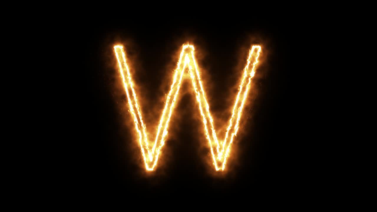 la letra "w" de la llama ardiente. fuente de quema ardiente o texto alfabético de hoguera con efecto de calor ardiente y brillante. renderización 3d.