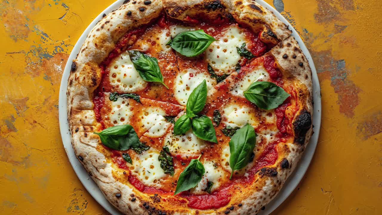 Delicious Margherita Pizza with Fresh Basil Leaves