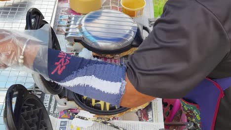 street food vendor making waffles