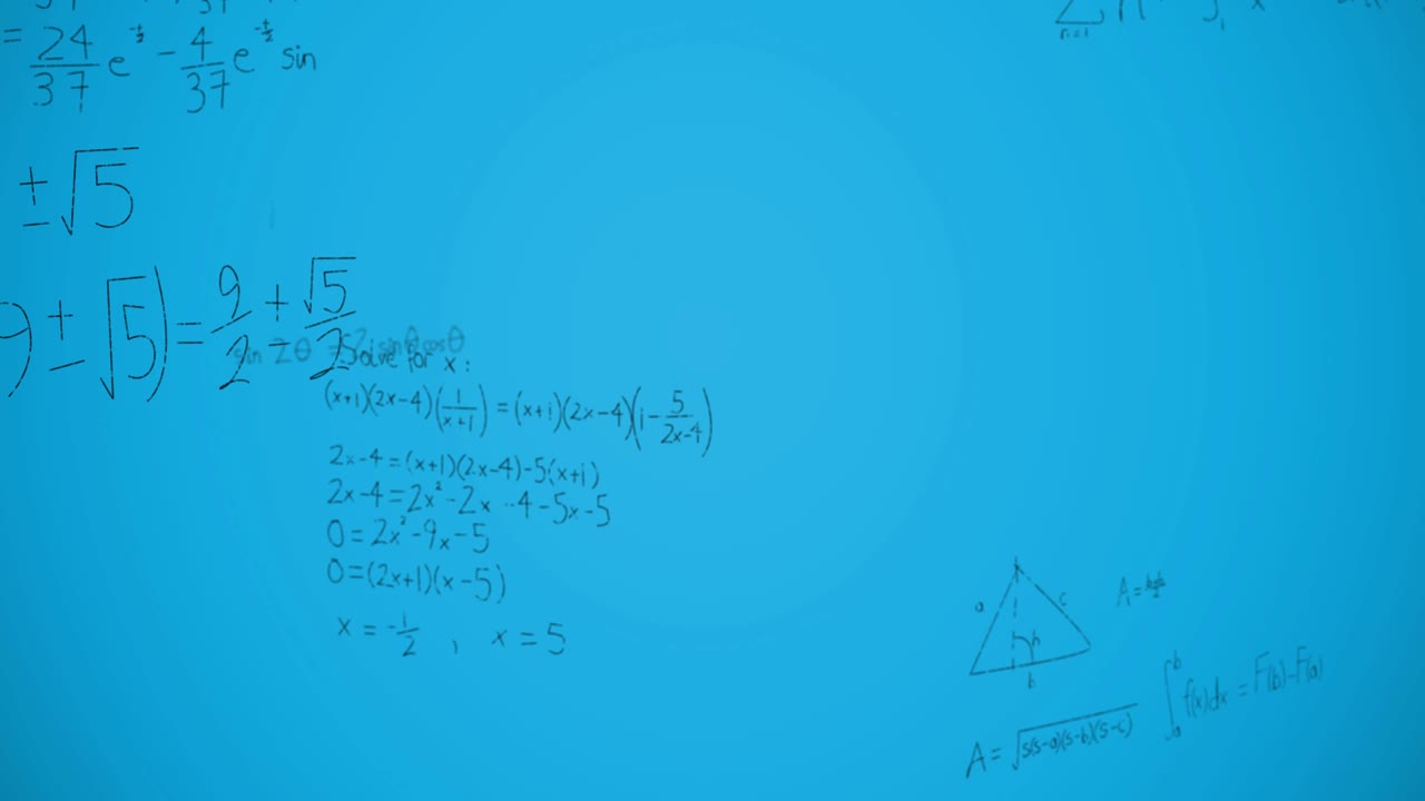 animación de ecuaciones matemáticas sobre un fondo azul