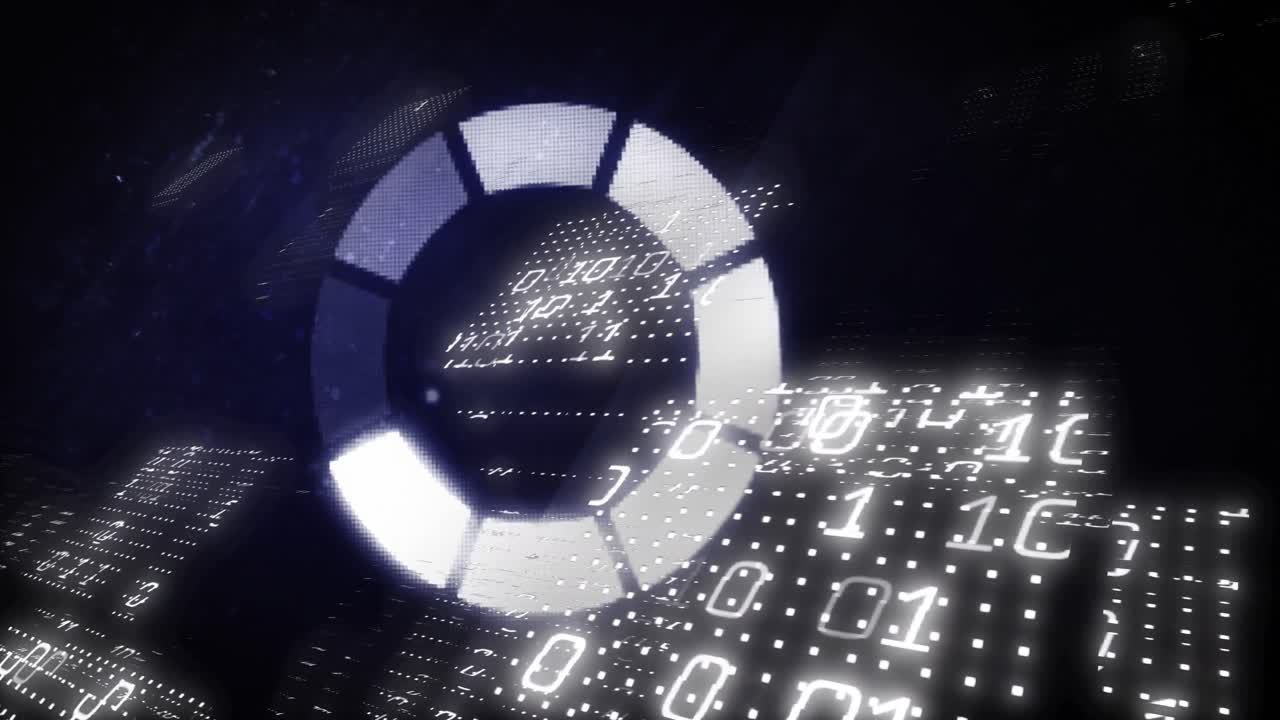 Animation of data processing over binary coding and dark background