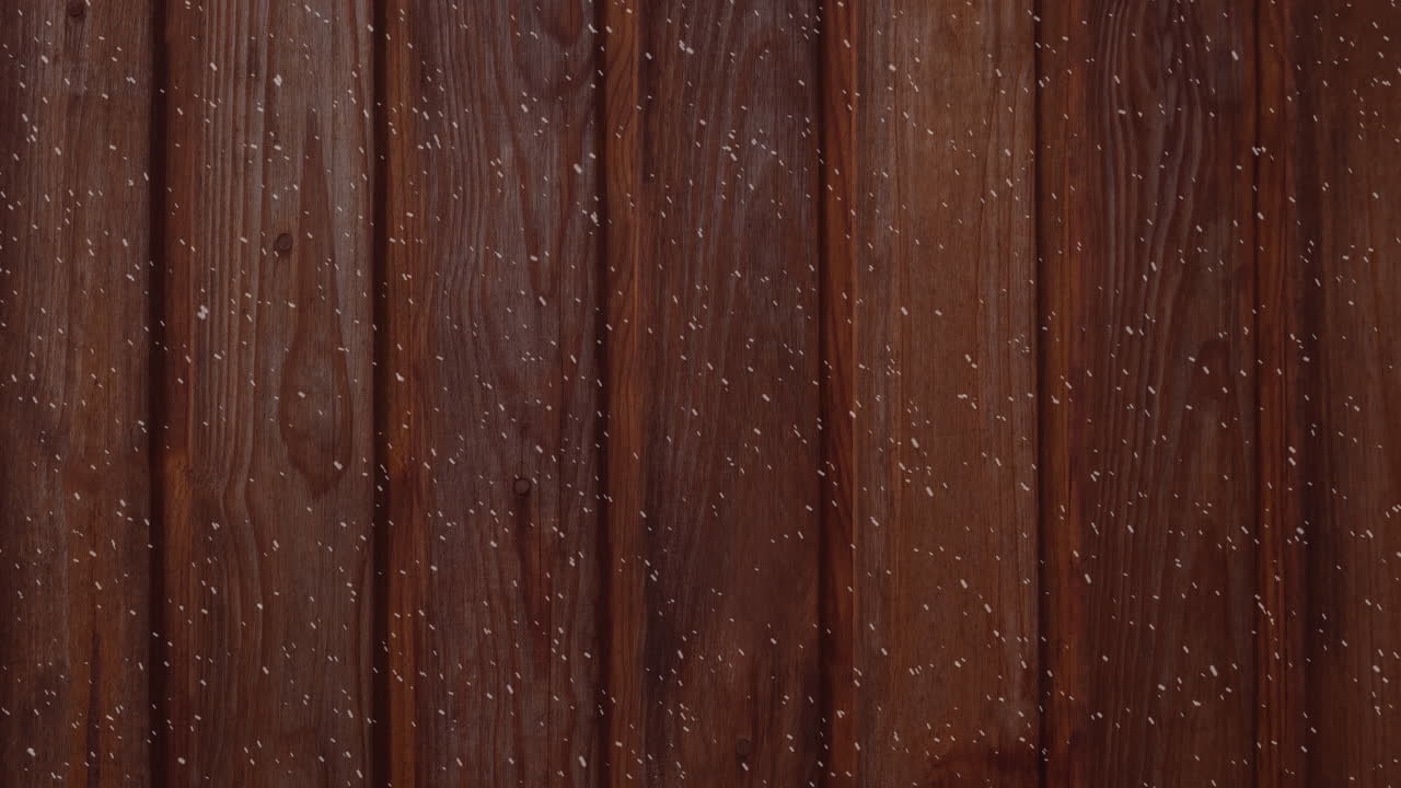 나무 판 위에 눈이 떨어지는 겨울 풍경의 애니메이션