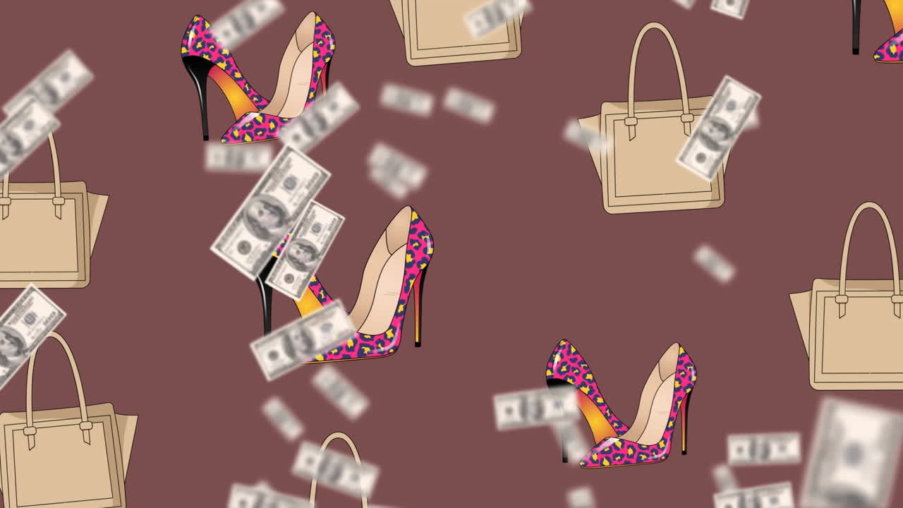 빨간 바탕에 신발과  ⁇ 드백 아이콘의 애니메이션