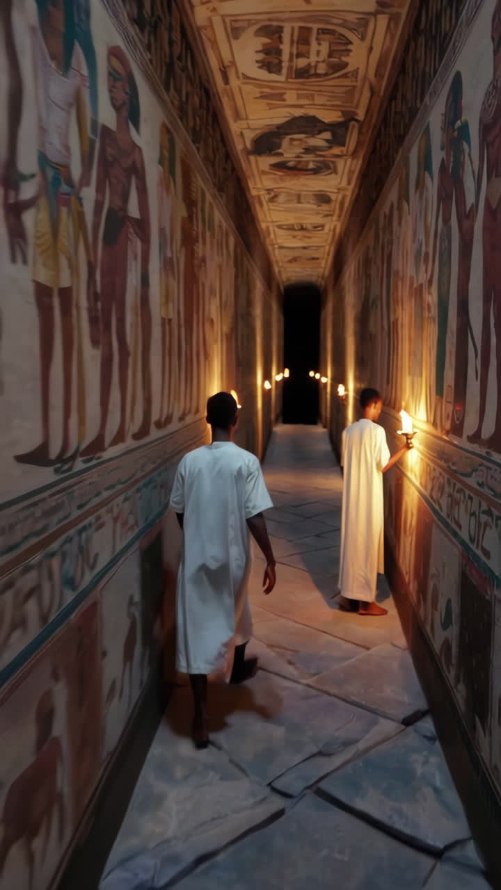 Ancient Egyptian Tomb Corridor with Tourists