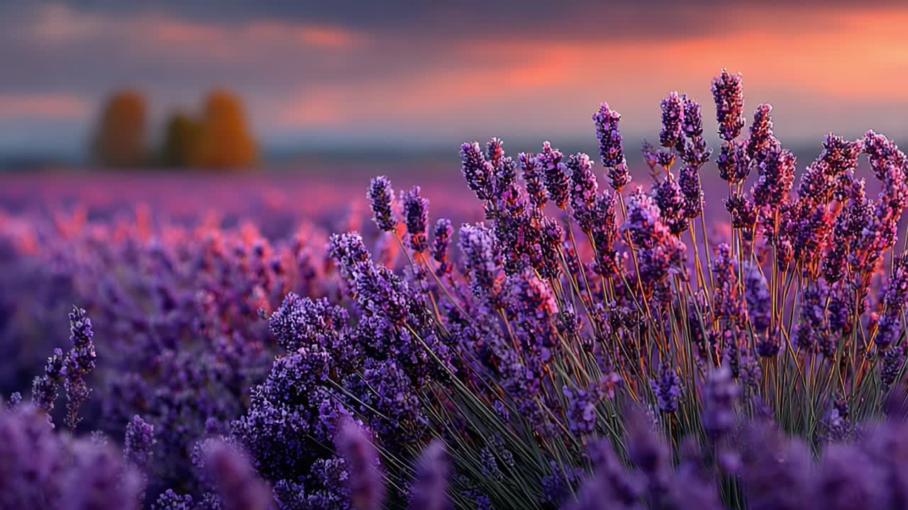 Captivating Lavender Fields at Sunset: A Breathtaking View of Vibrant Colors and Nature's Beauty in Full Bloom, Showcasing the Essence of Tranquility and Serenity