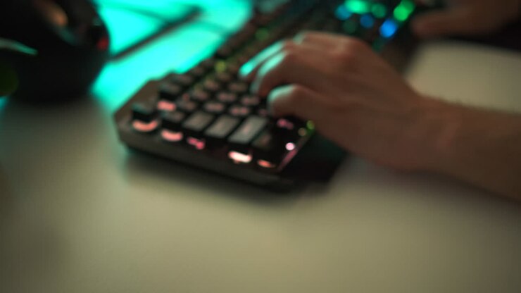 Persona che gioca con una tastiera RGB