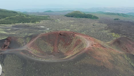 drone flying above crateri silvestri near etna volcano in italy