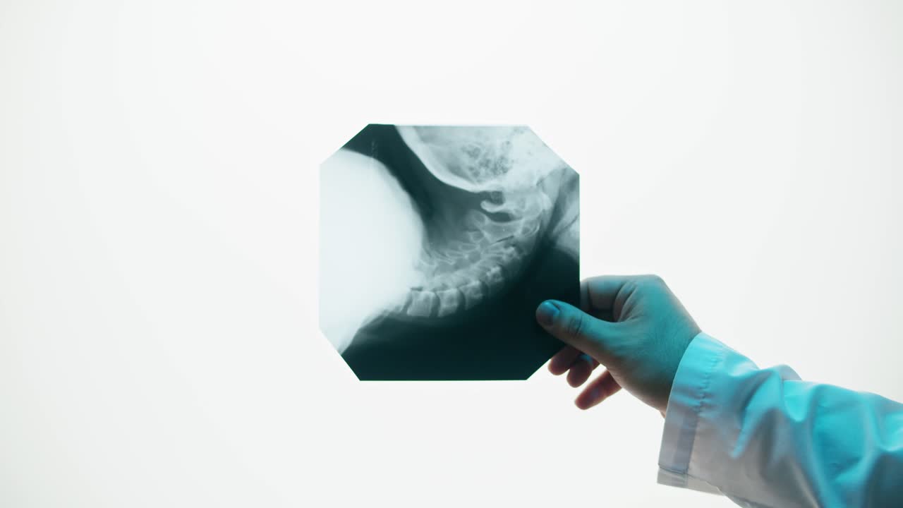 Doctor Holding X-ray of Human Neck and Cervical Spine