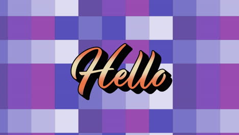 animación del texto de saludo sobre cuadrados de colores