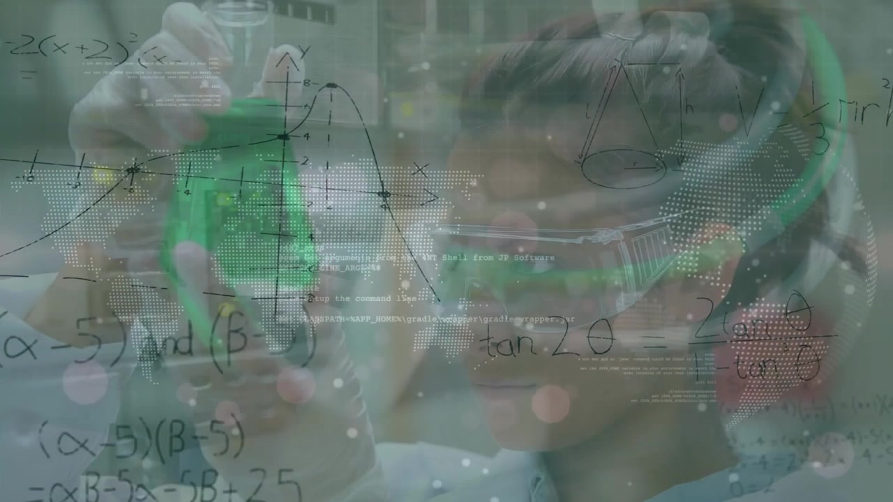 Animation of data processing over woman making tea