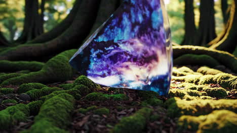 glowing crystal in a forest