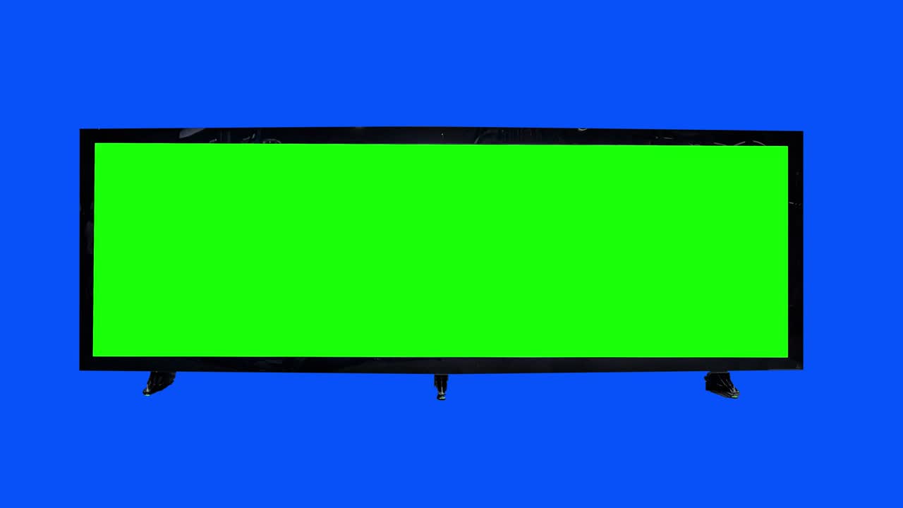 Choma key, 3D billboard mock-up.  Blank banner with green screen, blue screen background. A few empty board.