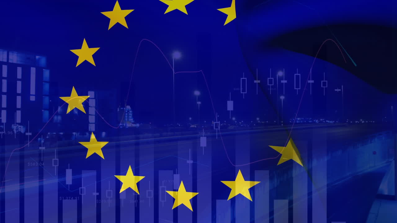 배경에 움직이는 차트와 함께 eu  ⁇ 발