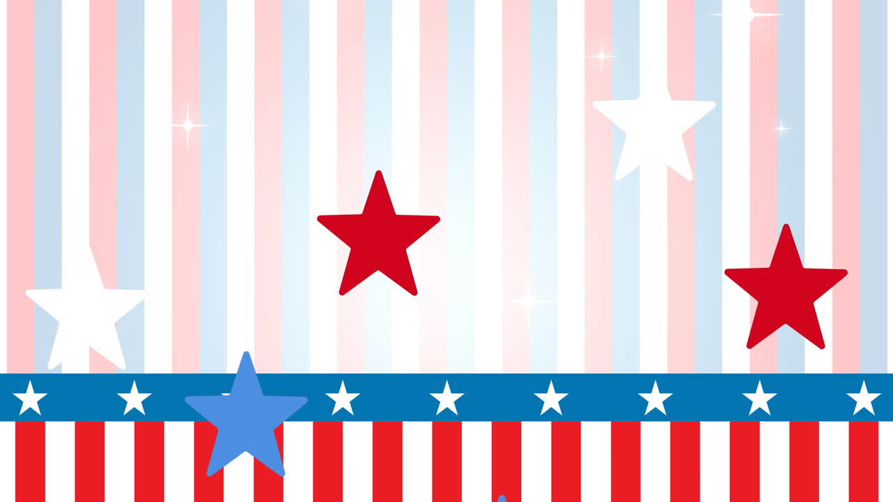 Animation av stjärnor färgade i den amerikanska flaggans färger över en stjärn- och ränderbakgrund