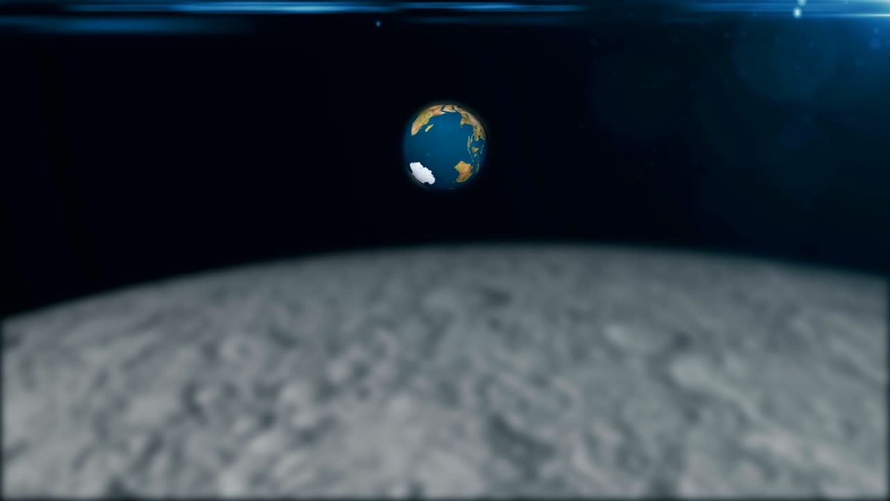 renderizado 3d abstracto de fondo con la rotación de la tierra y el destello. vista desde la luna